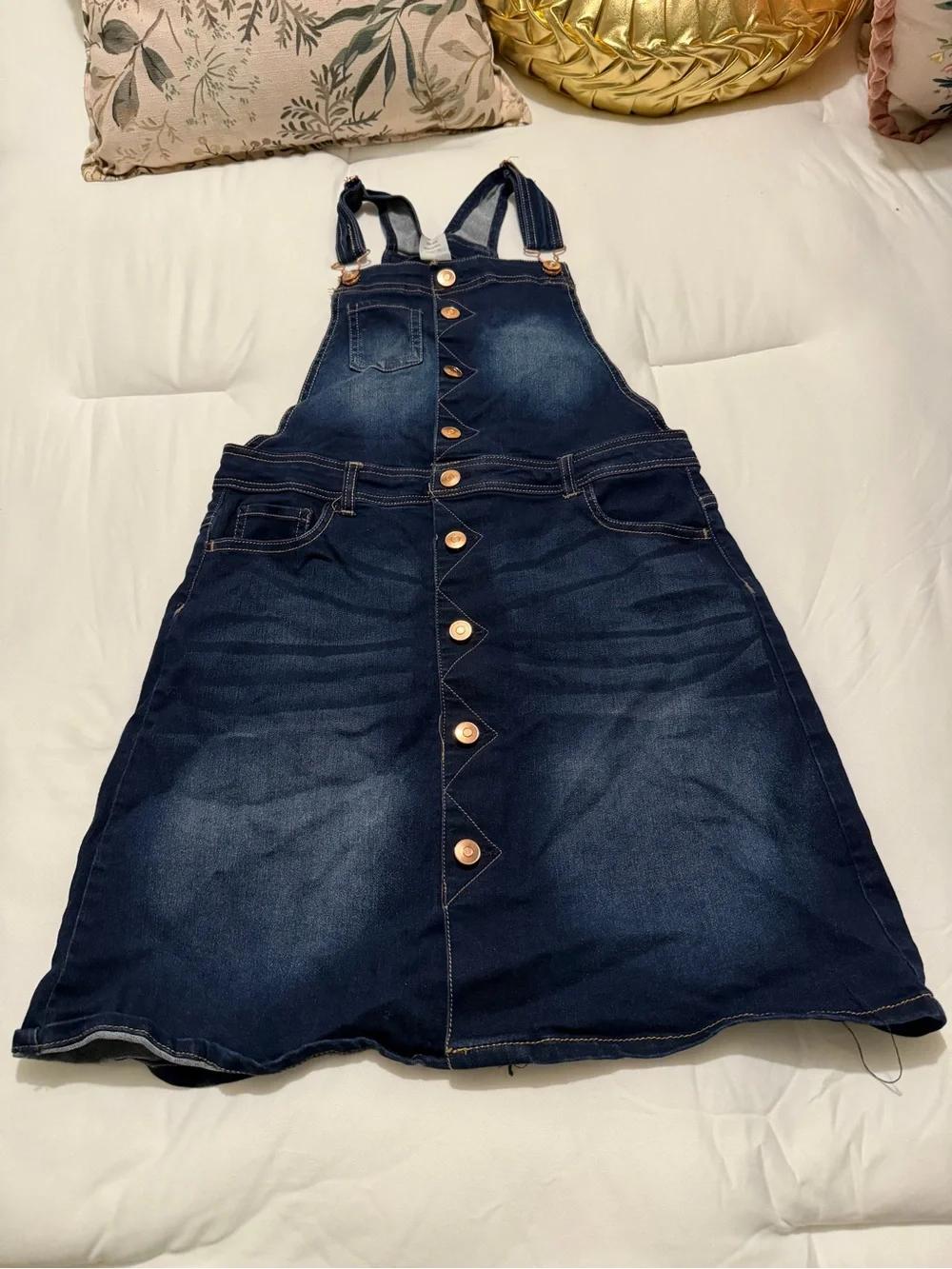 wonder nation Dark Blue Denim Overall Dress with Front Buttons